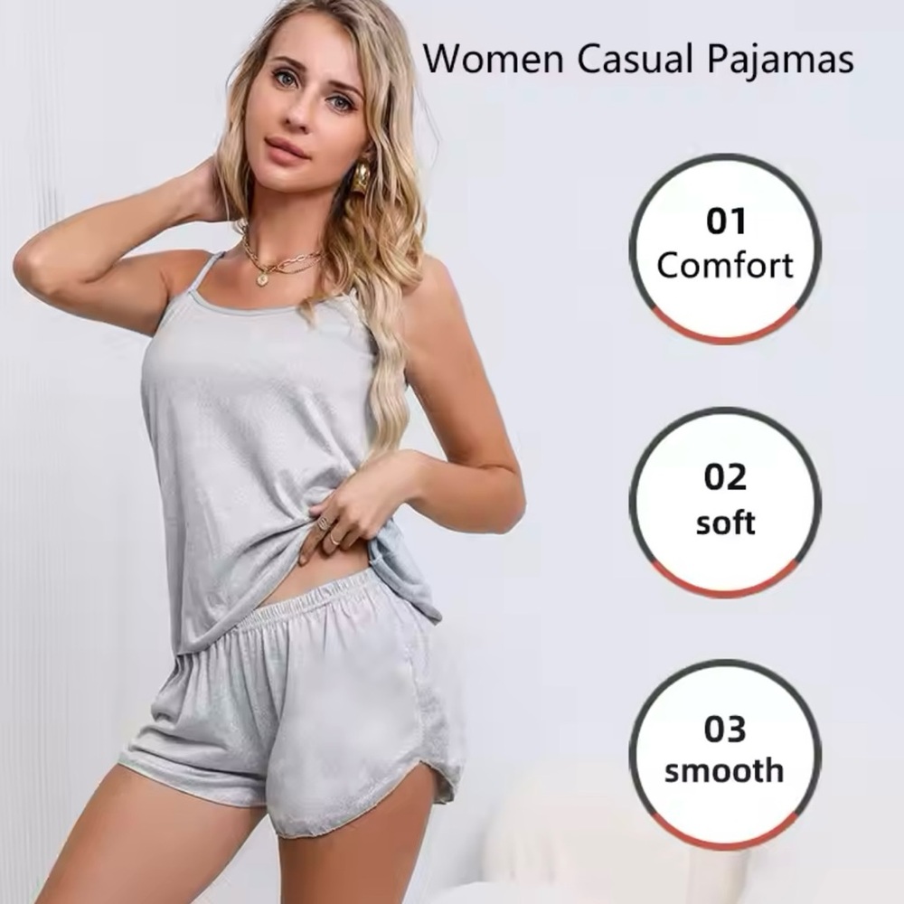100% cotton 2pc set: shorts + sleeveless top Home wear Pajama Mujer Strap Active - Picture 4 of 10